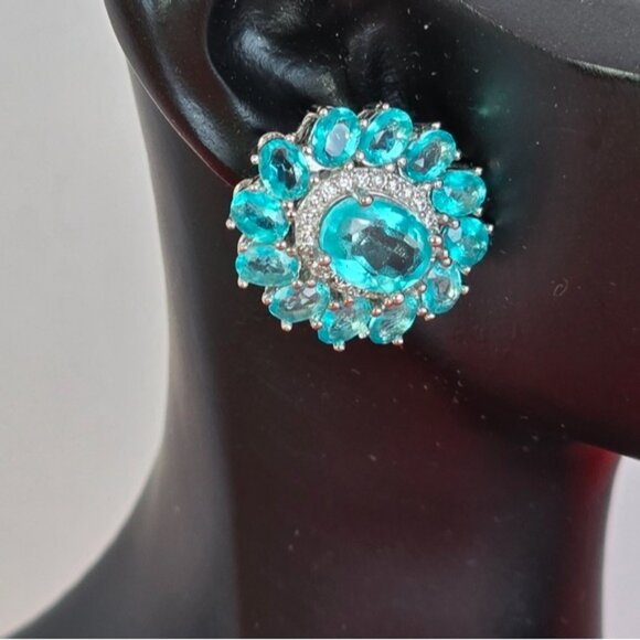 925 Sterling Silver Jewelry Set with Natural Paraiba Topaz Gemstone & Cz - Picture 2 of 14